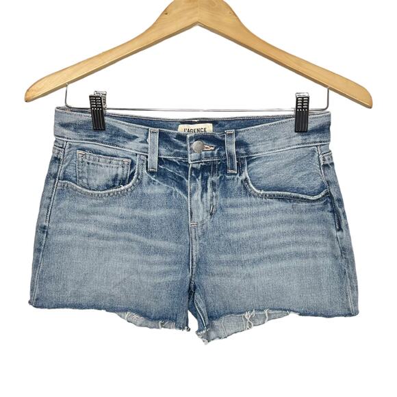 L'AGENCE Women's Ryland High Rise Cut Off Denim Shorts Medium Wash Distressed 25 - Picture 1 of 11